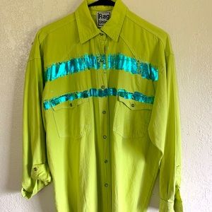 Rag Union Green Pearl snap Button Down